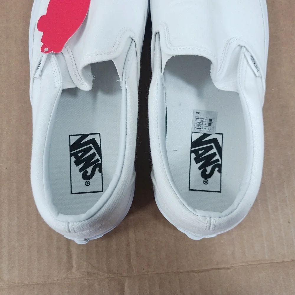 Vans Classic Slip-On White Canvas Sneakers Mens 8 Womens 9.5 VN000EYEB00